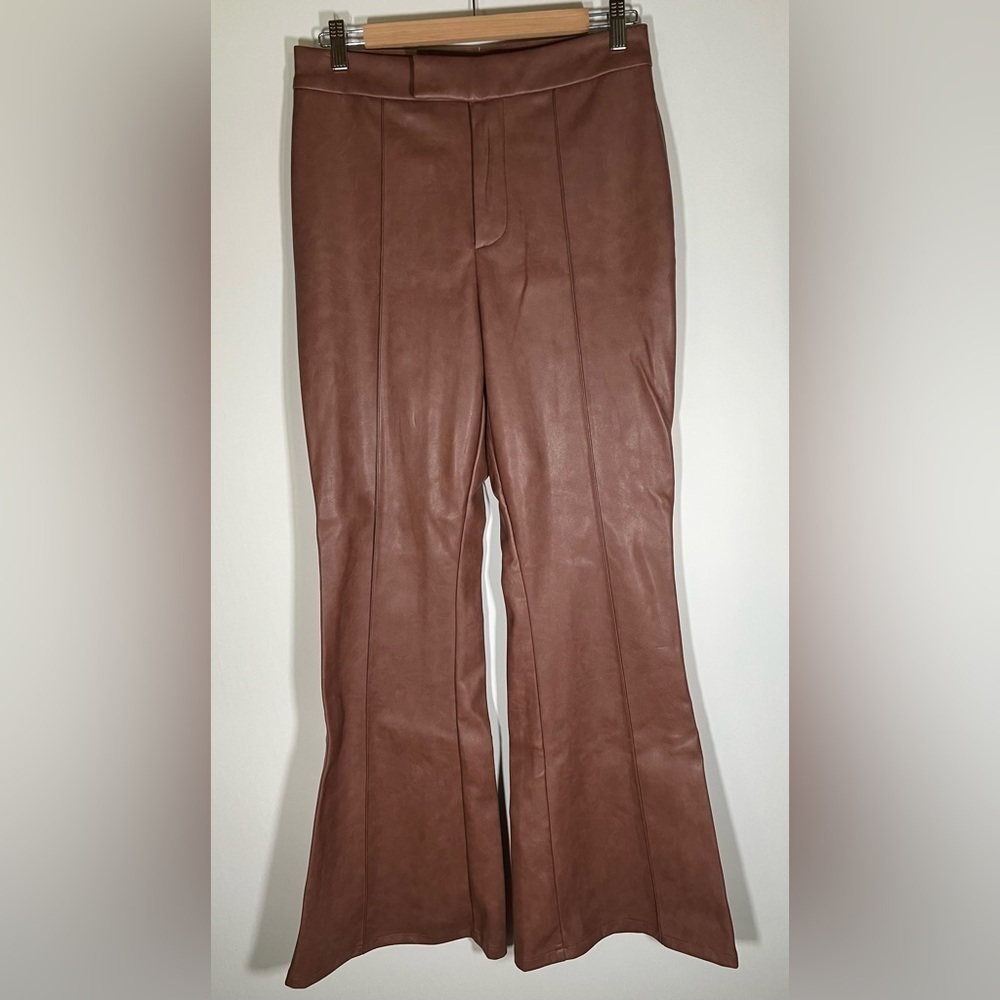 Avec Les Filles faux brown leather flare pants sz M NWOT hippie boho
